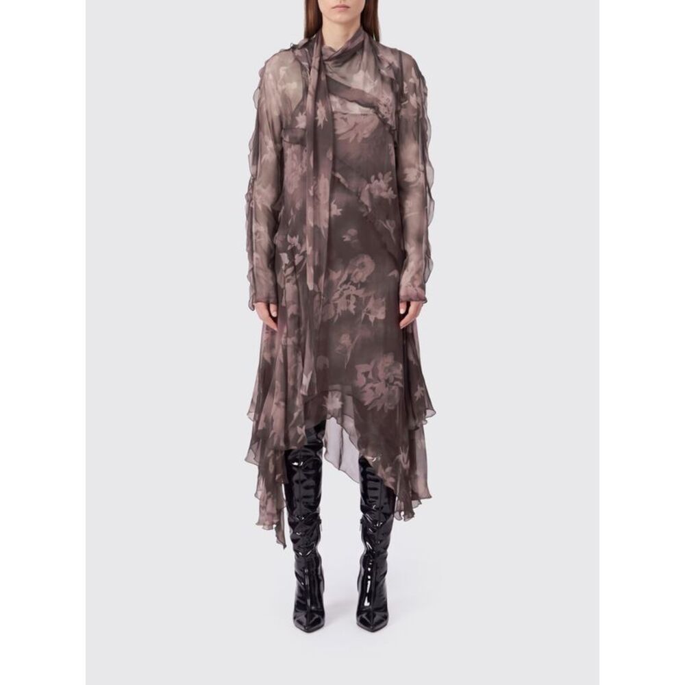 Diesel Women Diesel Asymmetric Floral Print Silk Midi Dress With Rouches